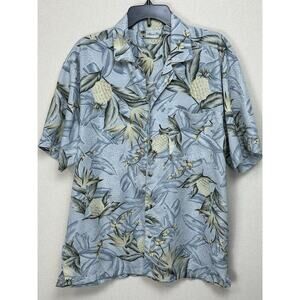 Island Blue Men's Hawaiian Light Blue Tropical Short Sleeve Button Up Shirt Sz M